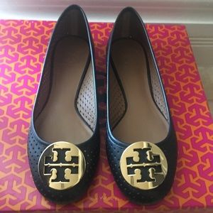 Tory Burch Navy Perforated Reva Ballet Flats